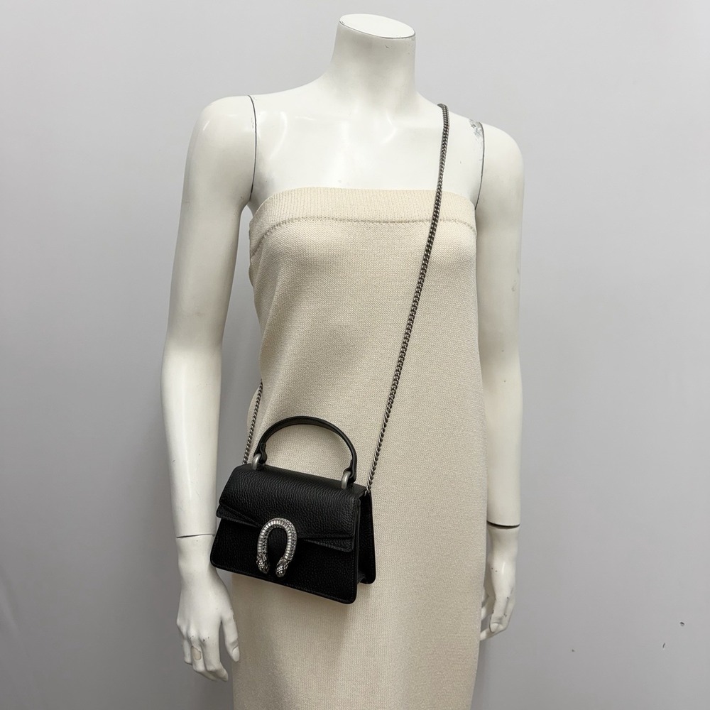 Gucci Leather Dionysus Mini Bag Black Crysals NEW Top Handle Chain Box Dust Bag - Picture 3 of 16